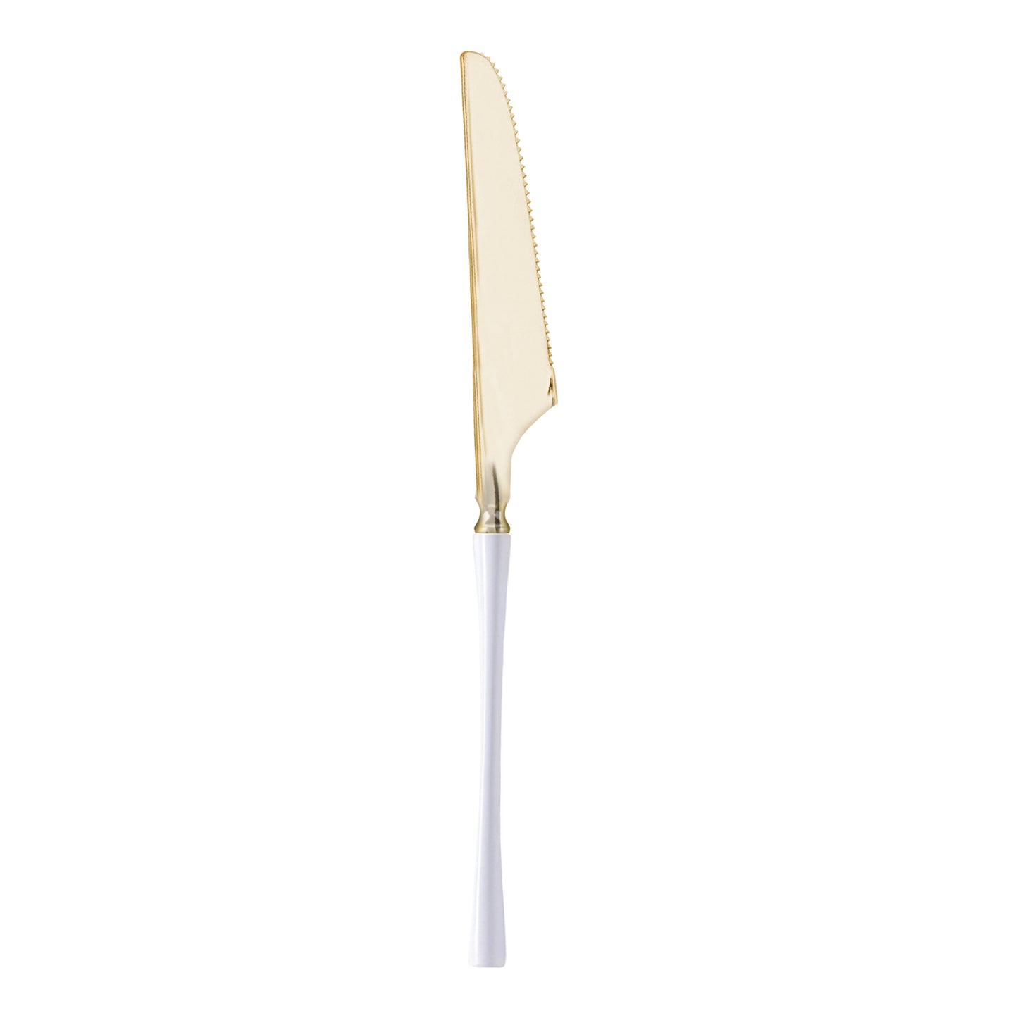 Gold with White Handle Moderno Disposable Plastic Dinner Knives Main | The Kaya Collection