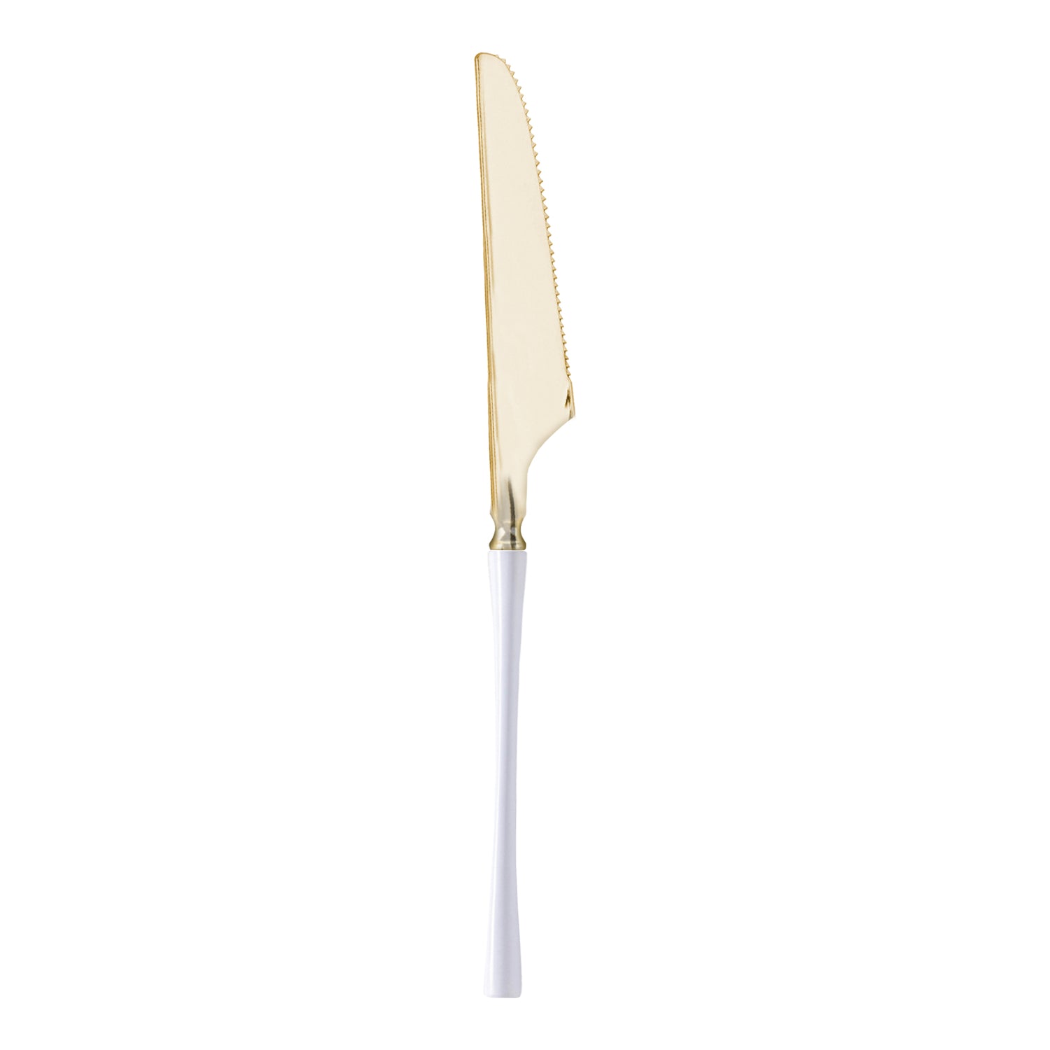 Gold with White Handle Moderno Disposable Plastic Dinner Knives Main | The Kaya Collection