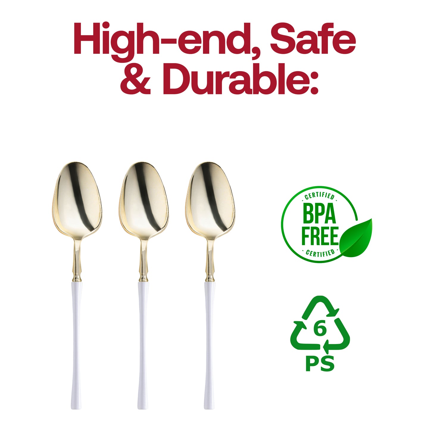 Gold with White Handle Moderno Disposable Plastic Dinner Spoons BPA | The Kaya Collection