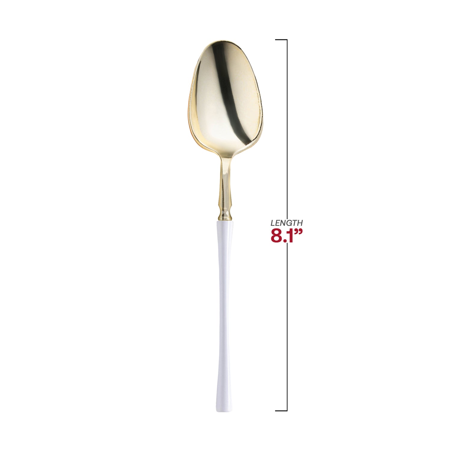 Gold with White Handle Moderno Disposable Plastic Dinner Spoons Dimension | The Kaya Collection