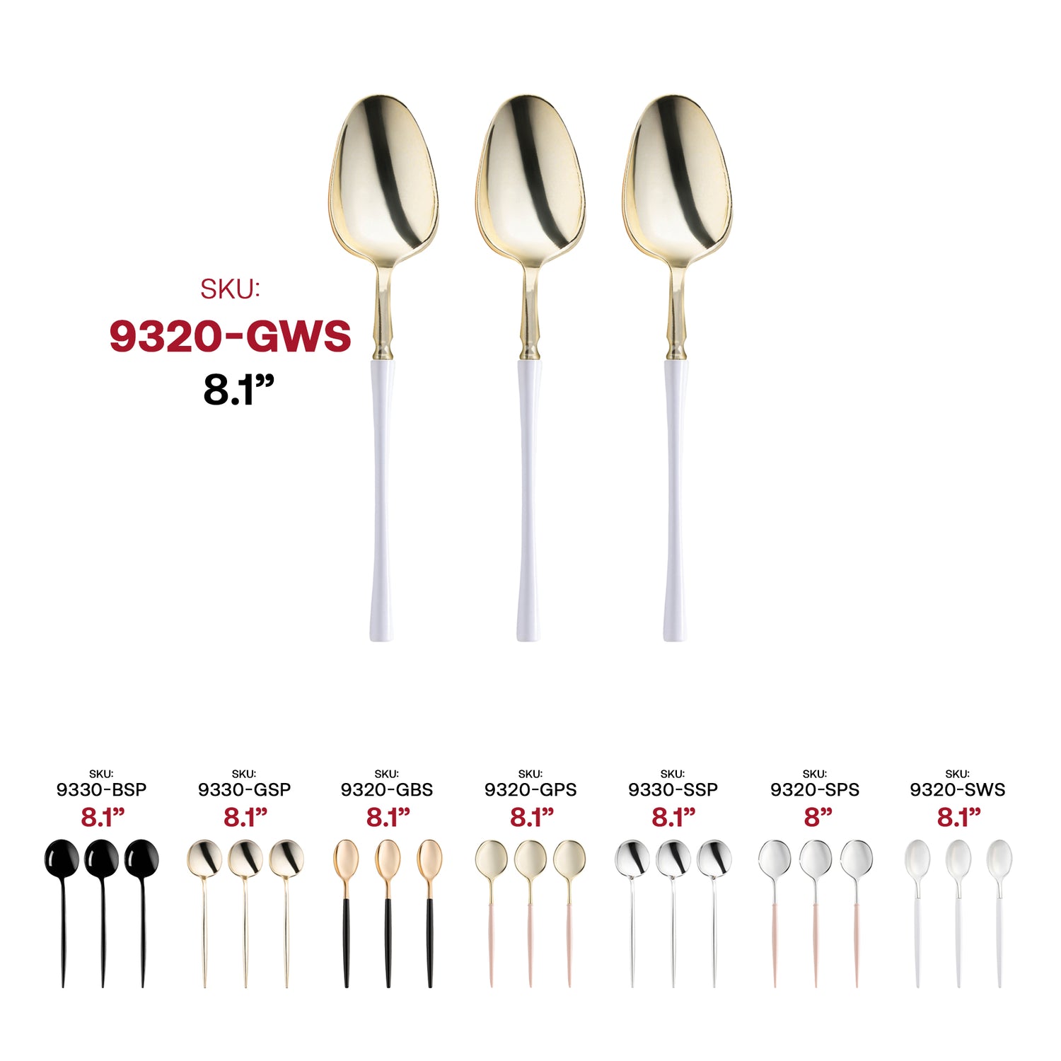 Gold with White Handle Moderno Disposable Plastic Dinner Spoons SKU | The Kaya Collection