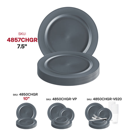 Matte Charcoal Gray Round Plastic Salad Plates (7.5