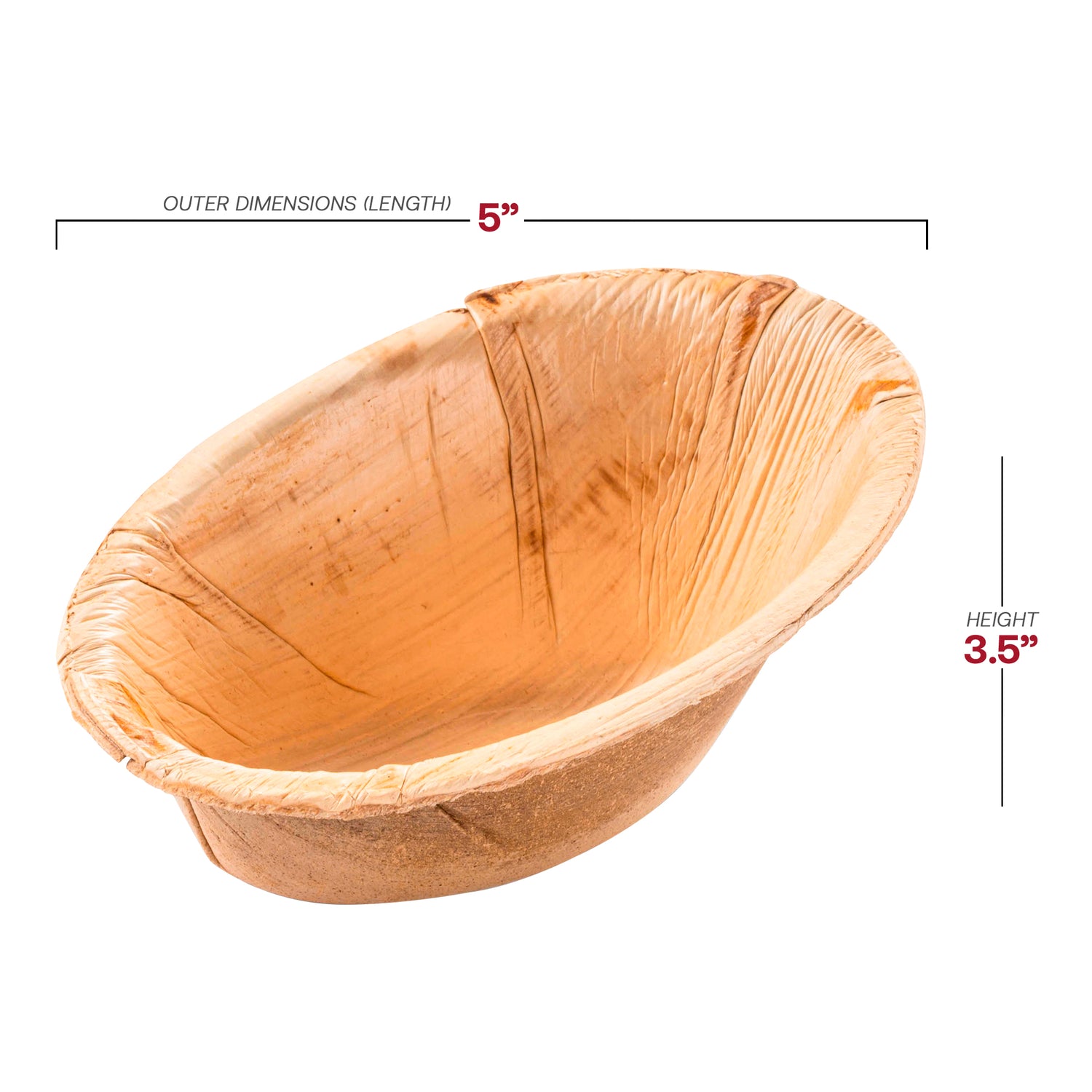 Oval Palm Leaf Eco Friendly Disposable Bowls (4.5 oz.) Dimension | The Kaya Collection