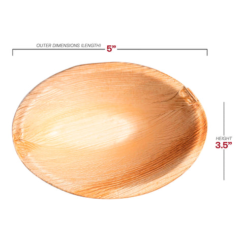 Oval Palm Leaf Eco Friendly Disposable Bowls (3.5 oz.) Dimension | The Kaya Collection