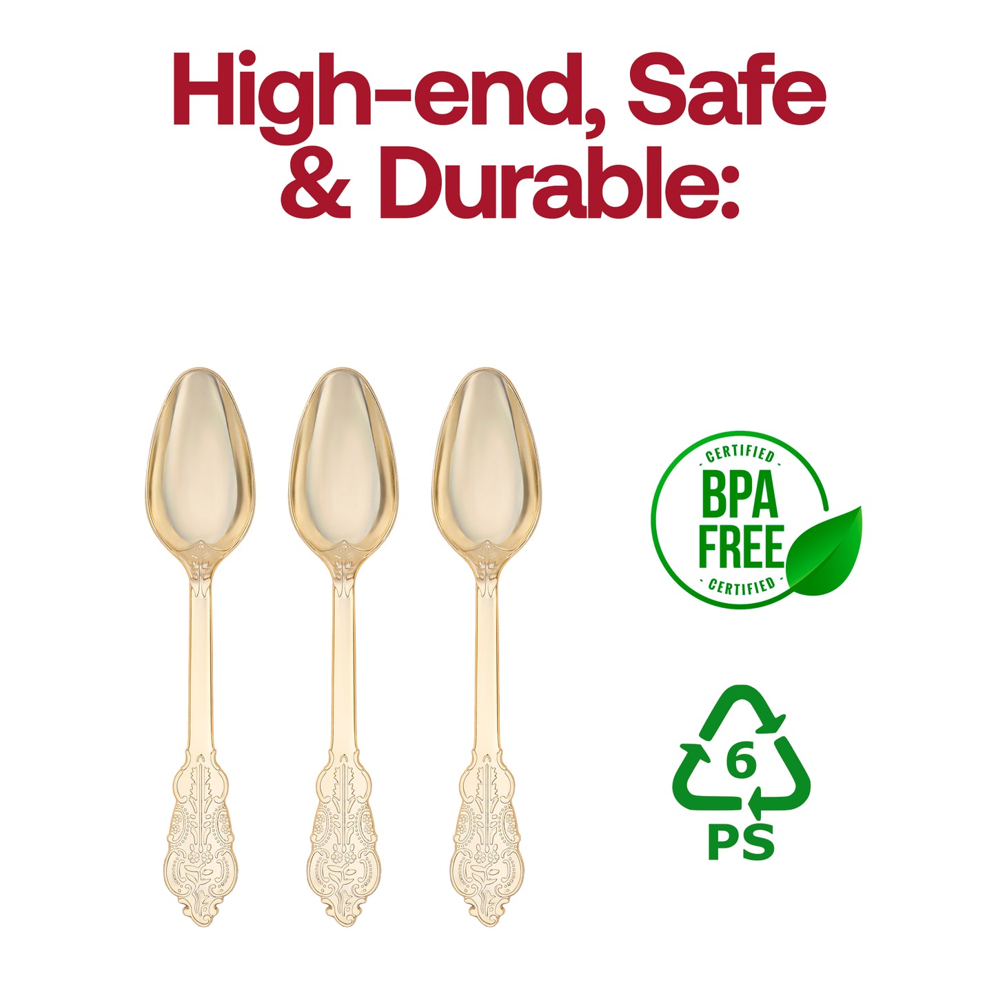 Shiny Baroque Gold Plastic Spoons BPA | The Kaya Collection