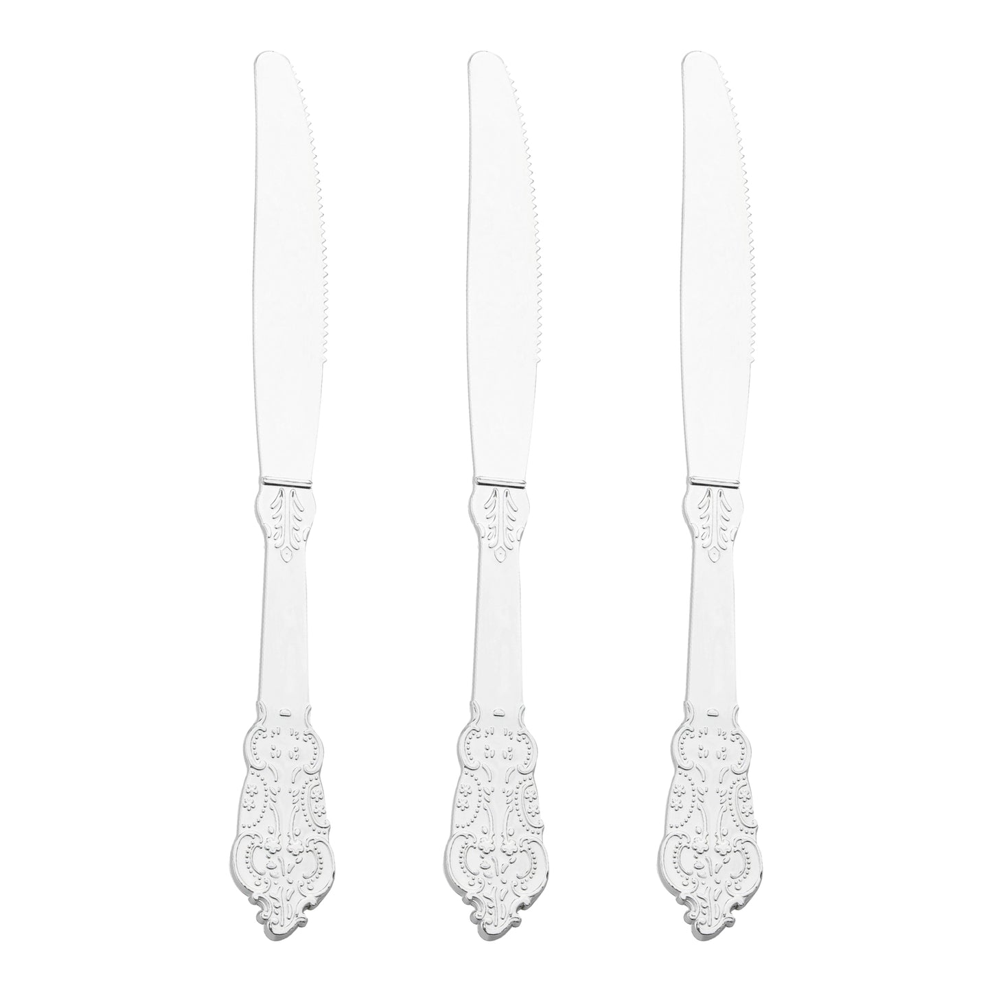 Shiny Baroque Silver Plastic Knives Secondary | The Kaya Collection