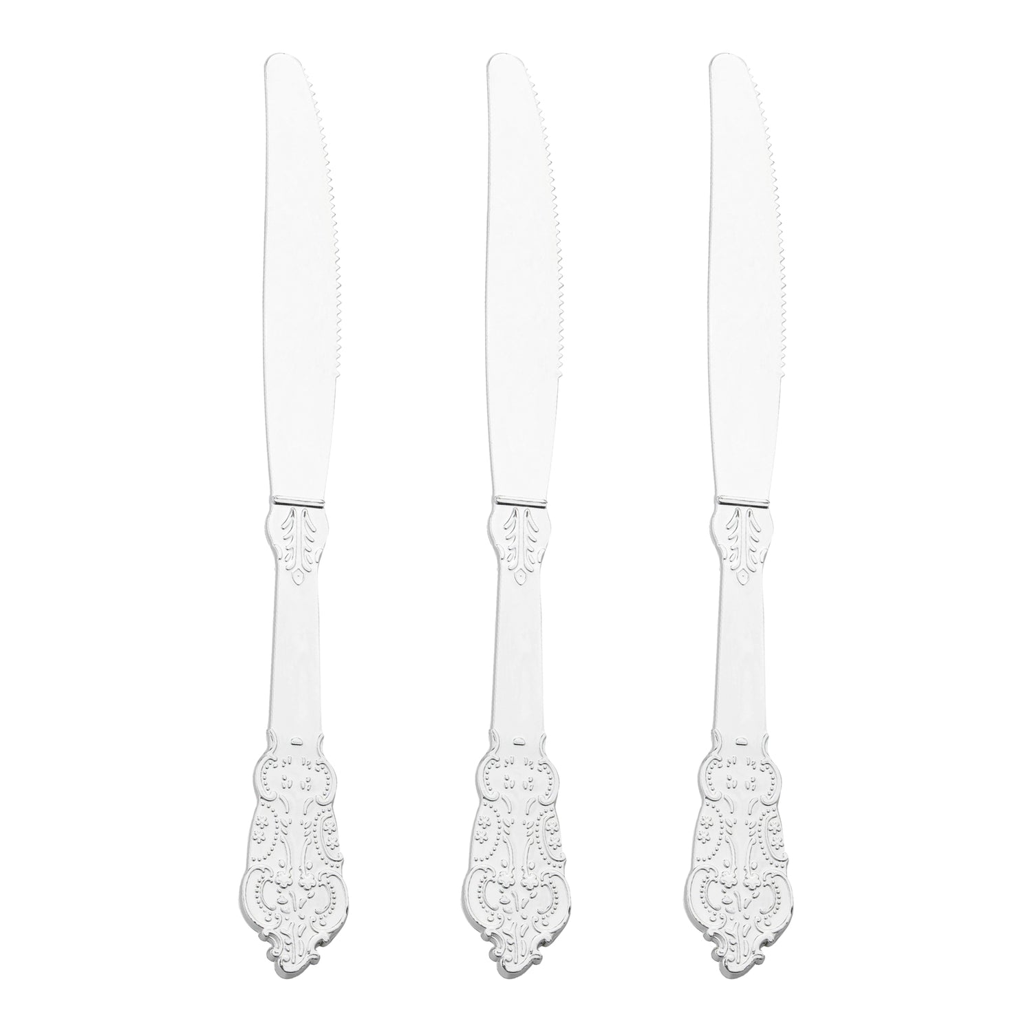 Shiny Baroque Silver Plastic Knives Secondary | The Kaya Collection