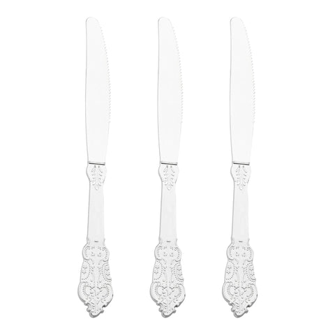 Shiny Baroque Silver Plastic Knives Secondary | The Kaya Collection