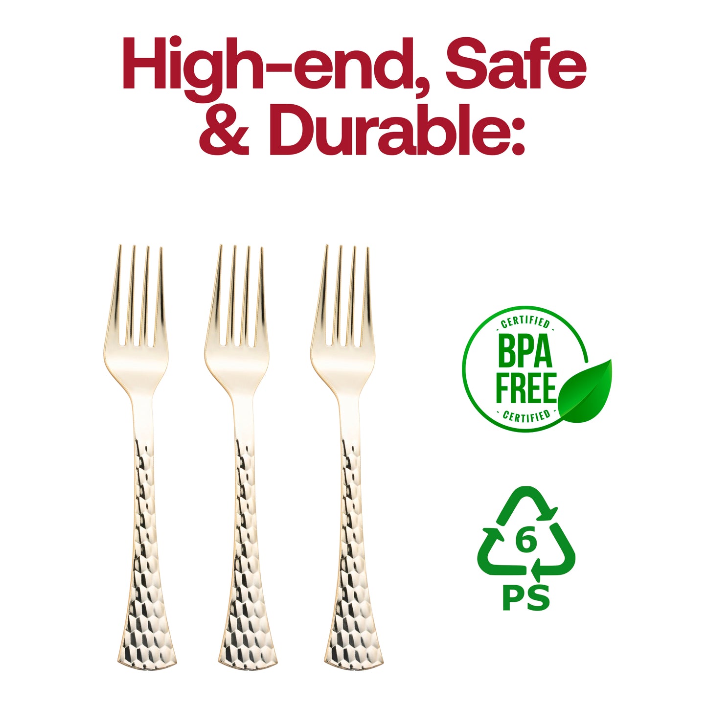 Shiny Gold Glamour Cutlery Disposable Plastic Forks BPA | The Kaya Collection