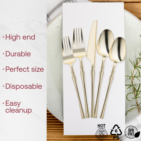 Shiny Metallic Gold Moderno Disposable Plastic Dessert Forks