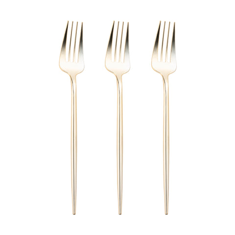 Shiny Gold Moderno Disposable Plastic Dessert Forks Secondary | The Kaya Collection