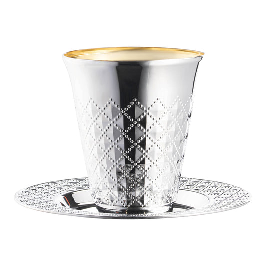 Shiny Metallic Aluminum Silver Round Plastic Saucers and Kiddush Cup Value Set Main | The Kaya Collection