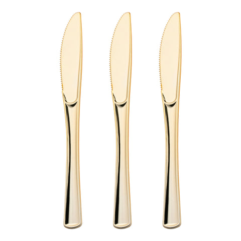 Shiny Metallic Gold Disposable Plastic Knives Secondary | The Kaya Collection