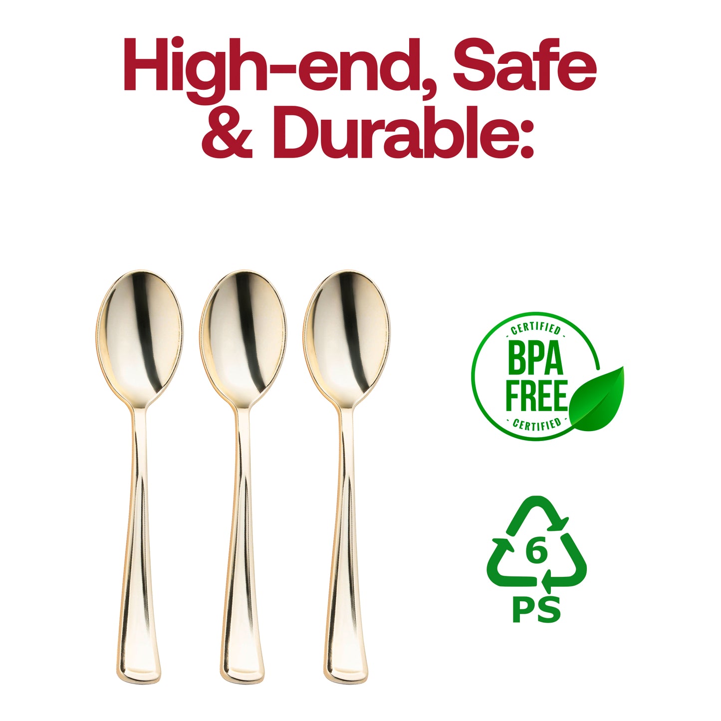 Shiny Metallic Gold Plastic Spoons BPA | The Kaya Collection