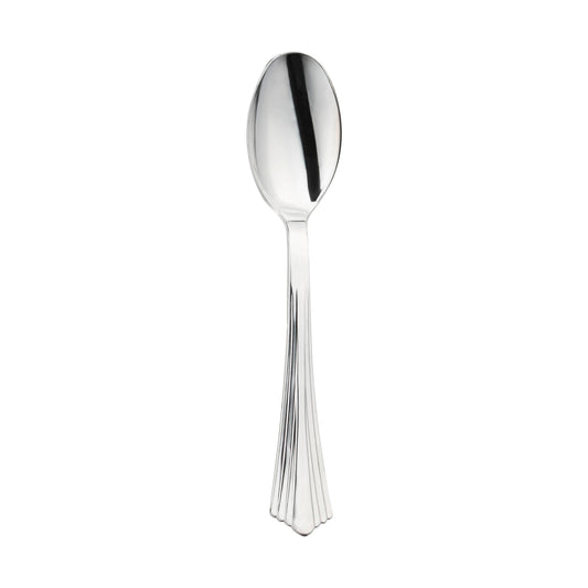 Shiny Metallic Groove Silver Plastic Spoons Main | The Kaya Collection