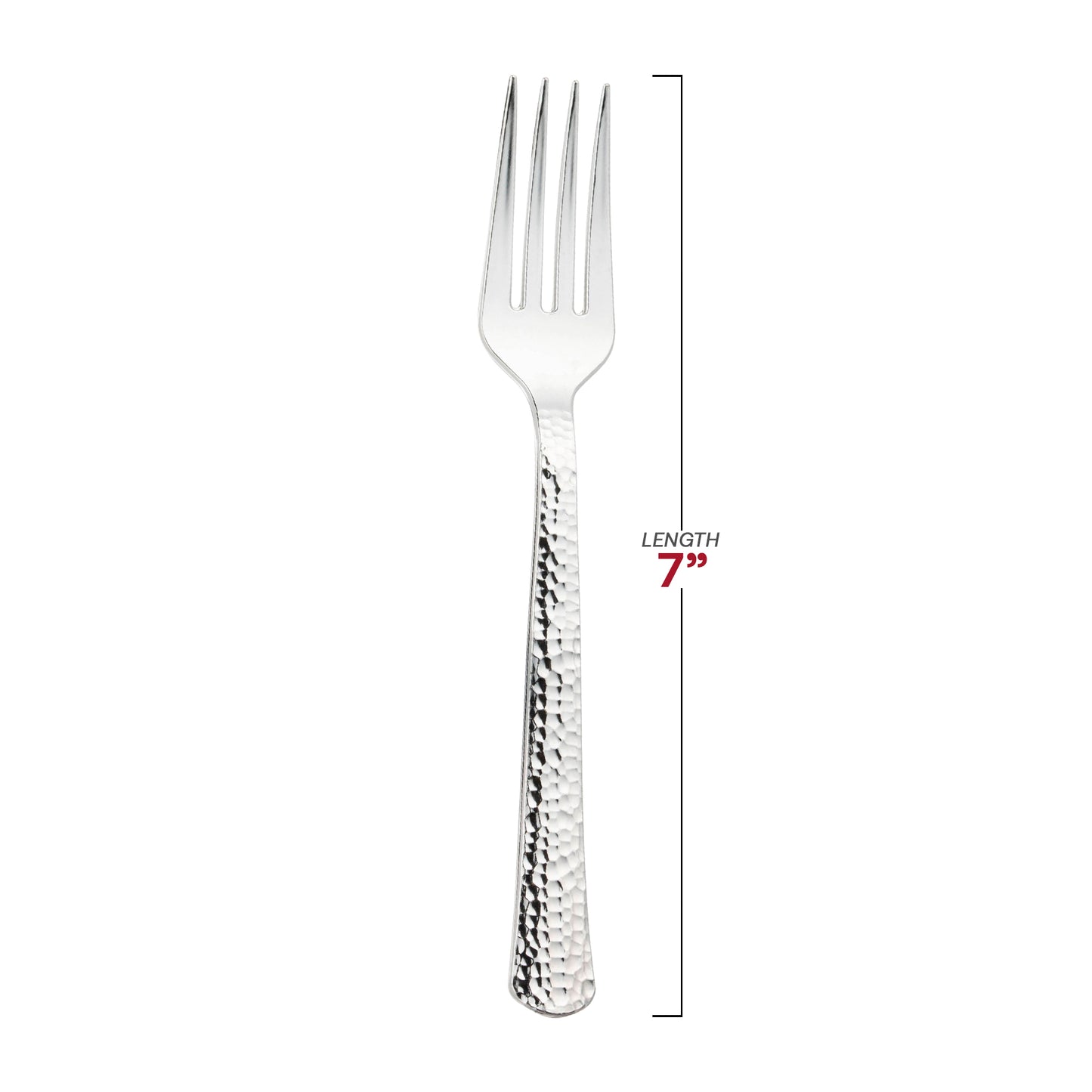 Shiny Metallic Silver Hammered Plastic Forks Dimension | The Kaya Collection