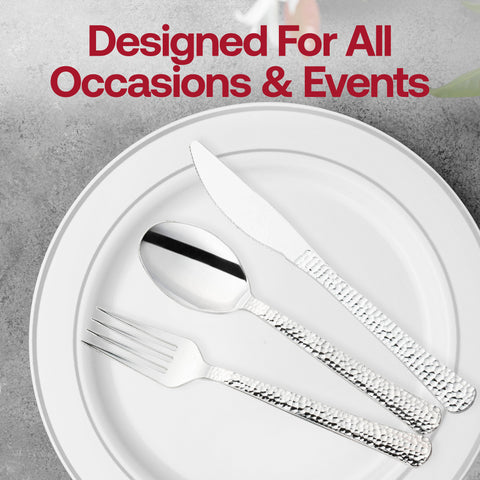 Shiny Metallic Silver Hammered Plastic Forks Lifestyle | The Kaya Collection