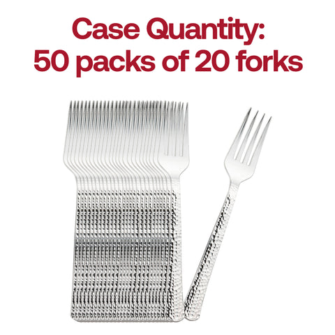 Shiny Metallic Silver Hammered Plastic Forks Quantity  | The Kaya Collection