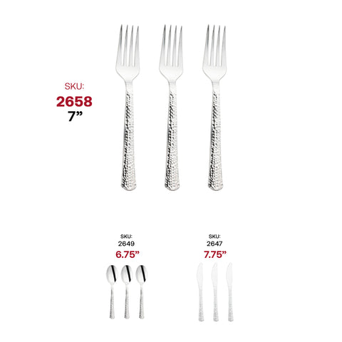 Shiny Metallic Silver Hammered Plastic Forks SKU | The Kaya Collection