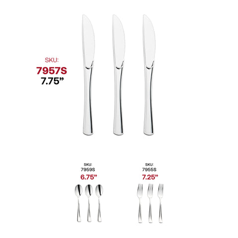 Shiny Metallic Silver Plastic Knives SKU | The Kaya Collection