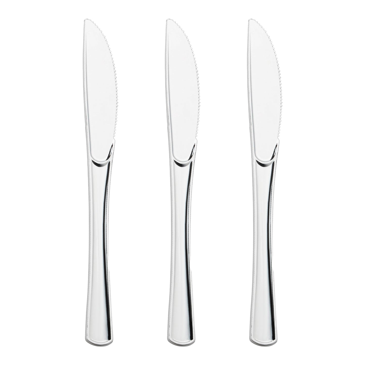 Shiny Metallic Silver Plastic Knives Secondary | The Kaya Collection