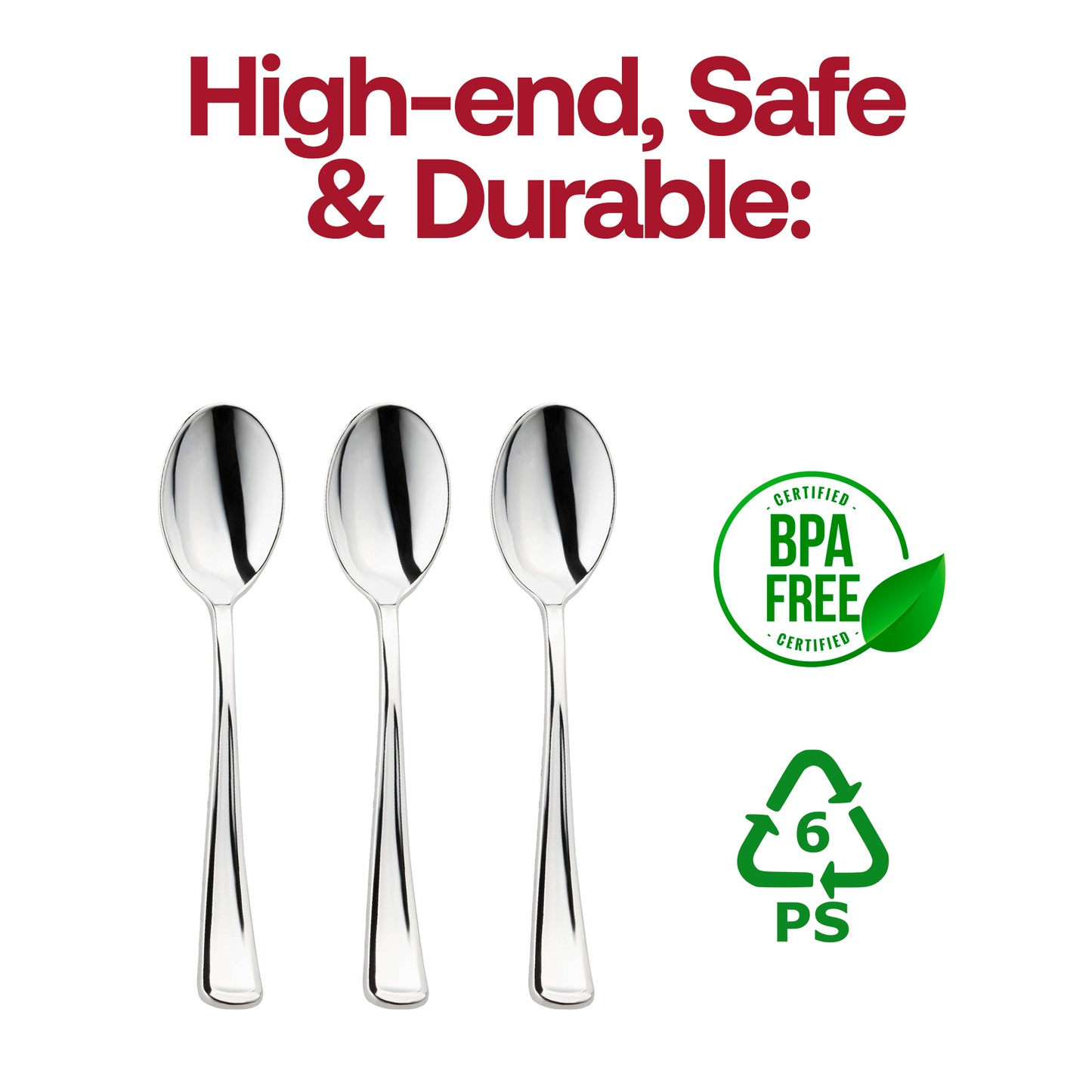 Shiny Metallic Silver Plastic Spoons BPA | The Kaya Collection