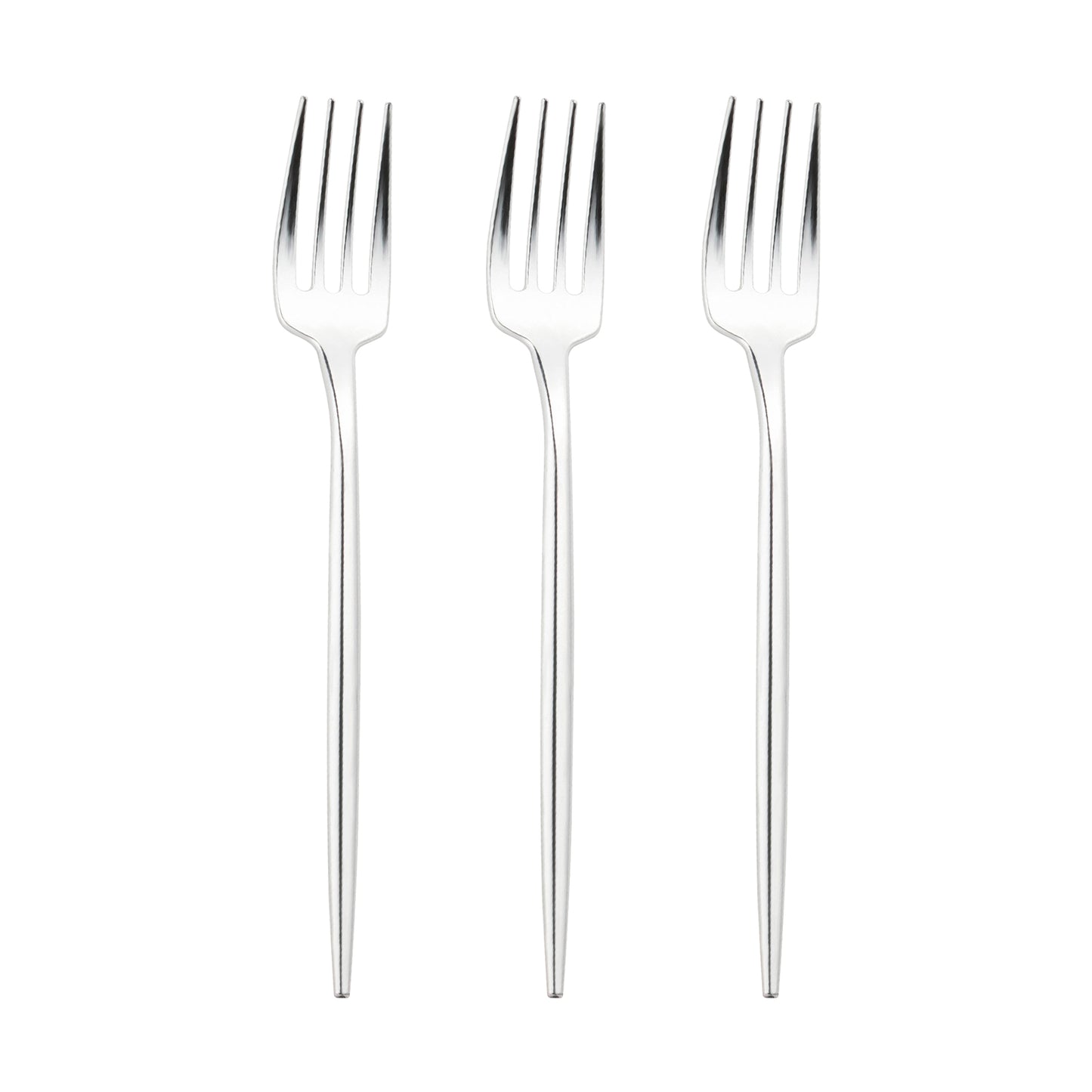 Shiny Silver Moderno Disposable Plastic Dessert Forks Secondary | The Kaya Collection