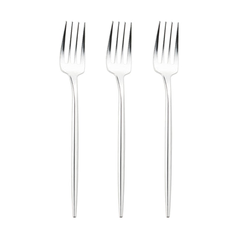 Shiny Silver Moderno Disposable Plastic Dessert Forks Secondary | The Kaya Collection