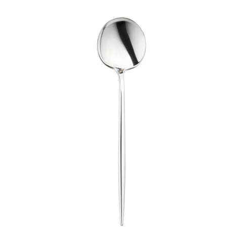 Shiny Metallic Silver Moderno Disposable Plastic Dinner Spoons Main | The Kaya Collection