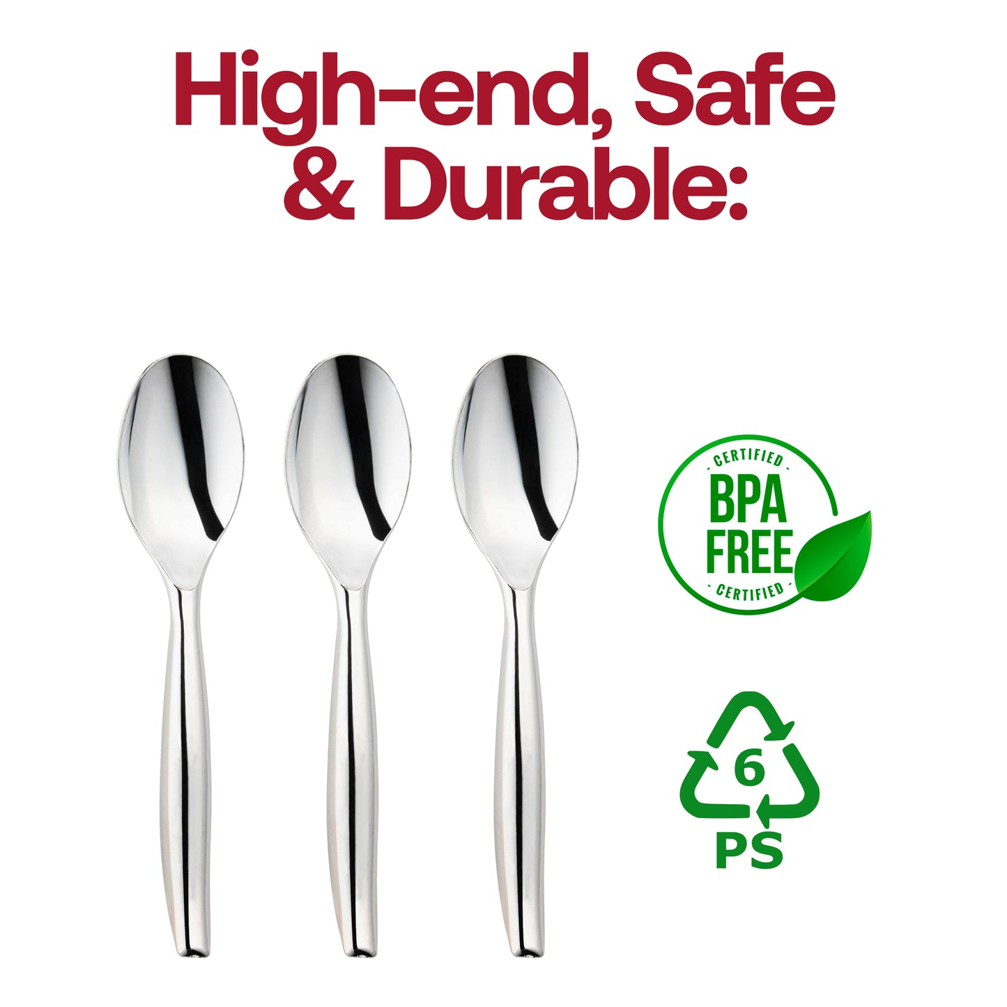 Silver Disposable Plastic Serving Spoons BPA | The Kaya Collection