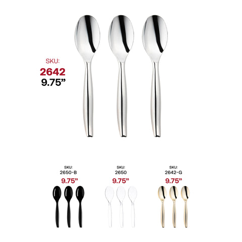 Silver Disposable Plastic Serving Spoons SKU | The Kaya Collection