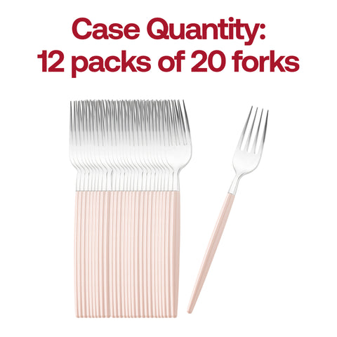 Silver with Pink Handle Moderno Disposable Plastic Dinner Forks Quantity  | The Kaya Collection