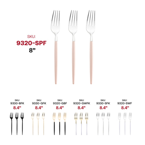 Silver with Pink Handle Moderno Disposable Plastic Dinner Forks SKU | The Kaya Collection