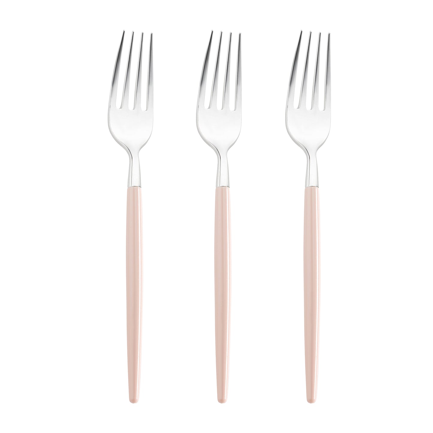 Silver with Pink Handle Moderno Disposable Plastic Dinner Forks Secondary | The Kaya Collection