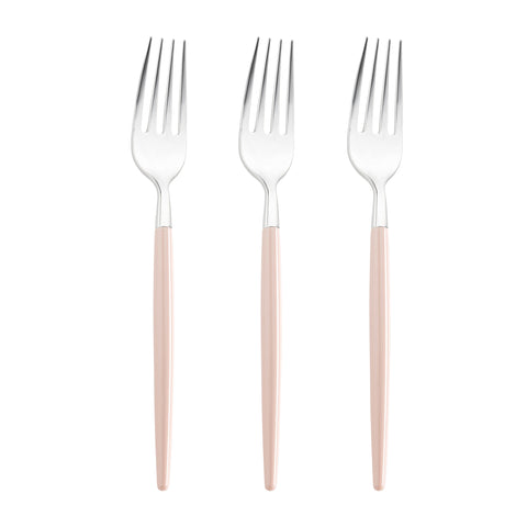 Silver with Pink Handle Moderno Disposable Plastic Dinner Forks Secondary | The Kaya Collection