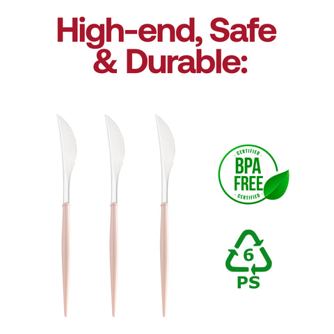 Silver with Pink Handle Moderno Disposable Plastic Dinner Knives BPA | The Kaya Collection