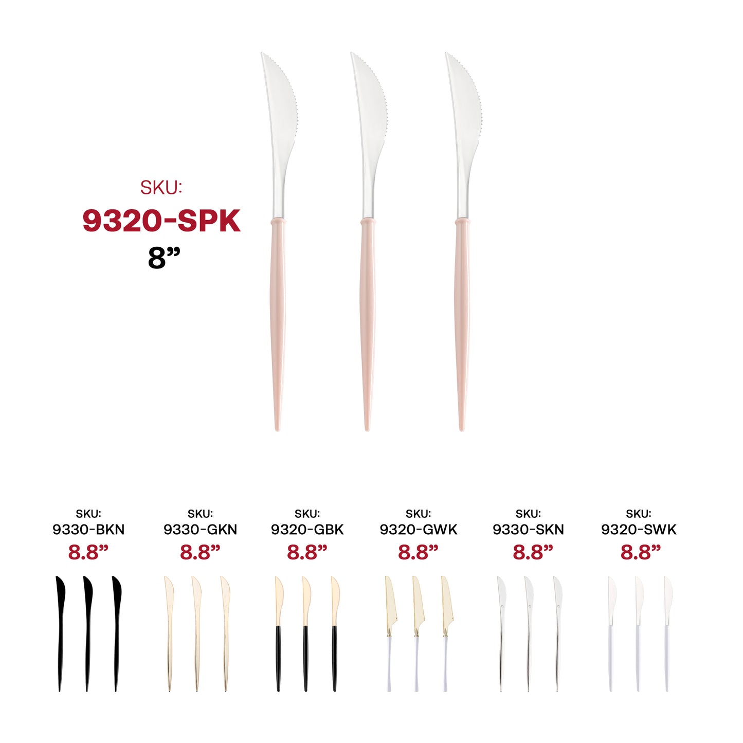 Silver with Pink Handle Moderno Disposable Plastic Dinner Knives SKU | The Kaya Collection