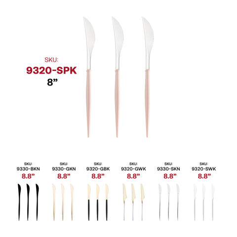 Silver with Pink Handle Moderno Disposable Plastic Dinner Knives SKU | The Kaya Collection