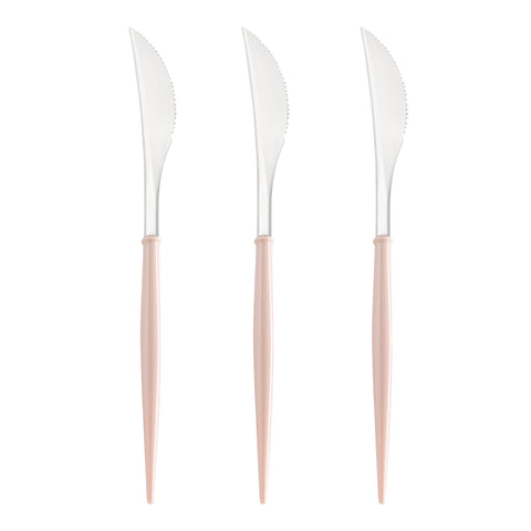 Silver with Pink Handle Moderno Disposable Plastic Dinner Knives Secondary | The Kaya Collection