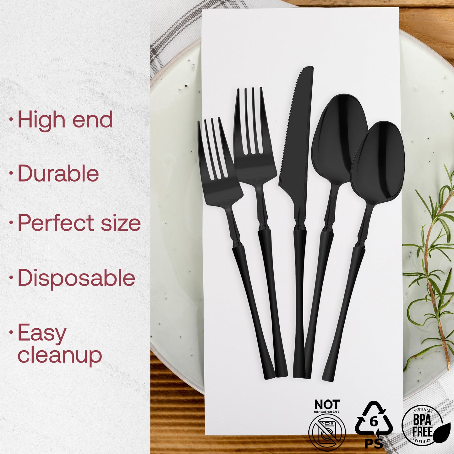 Solid Black Moderno Plastic Dinner Forks