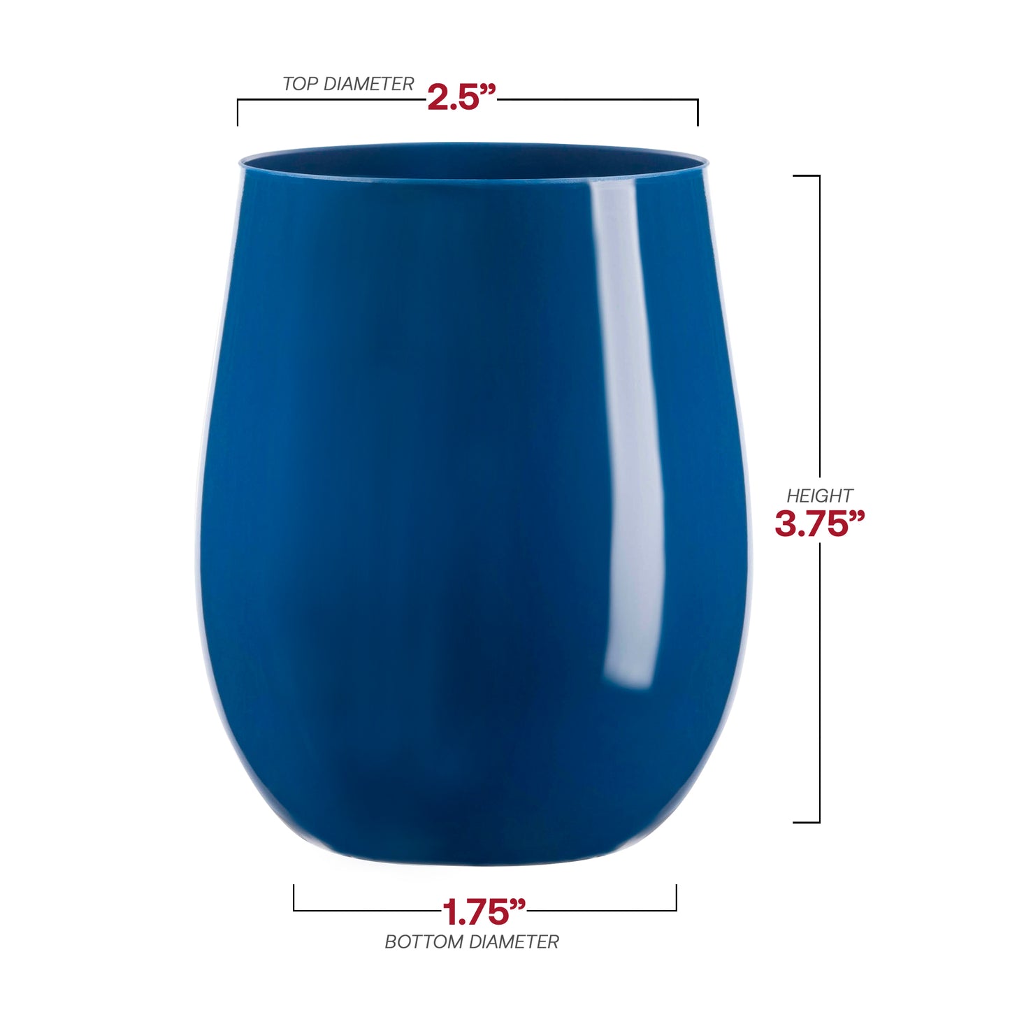 12 oz. Solid Navy Elegant Stemless Plastic Wine Glasses Dimension  | The Kaya Collection