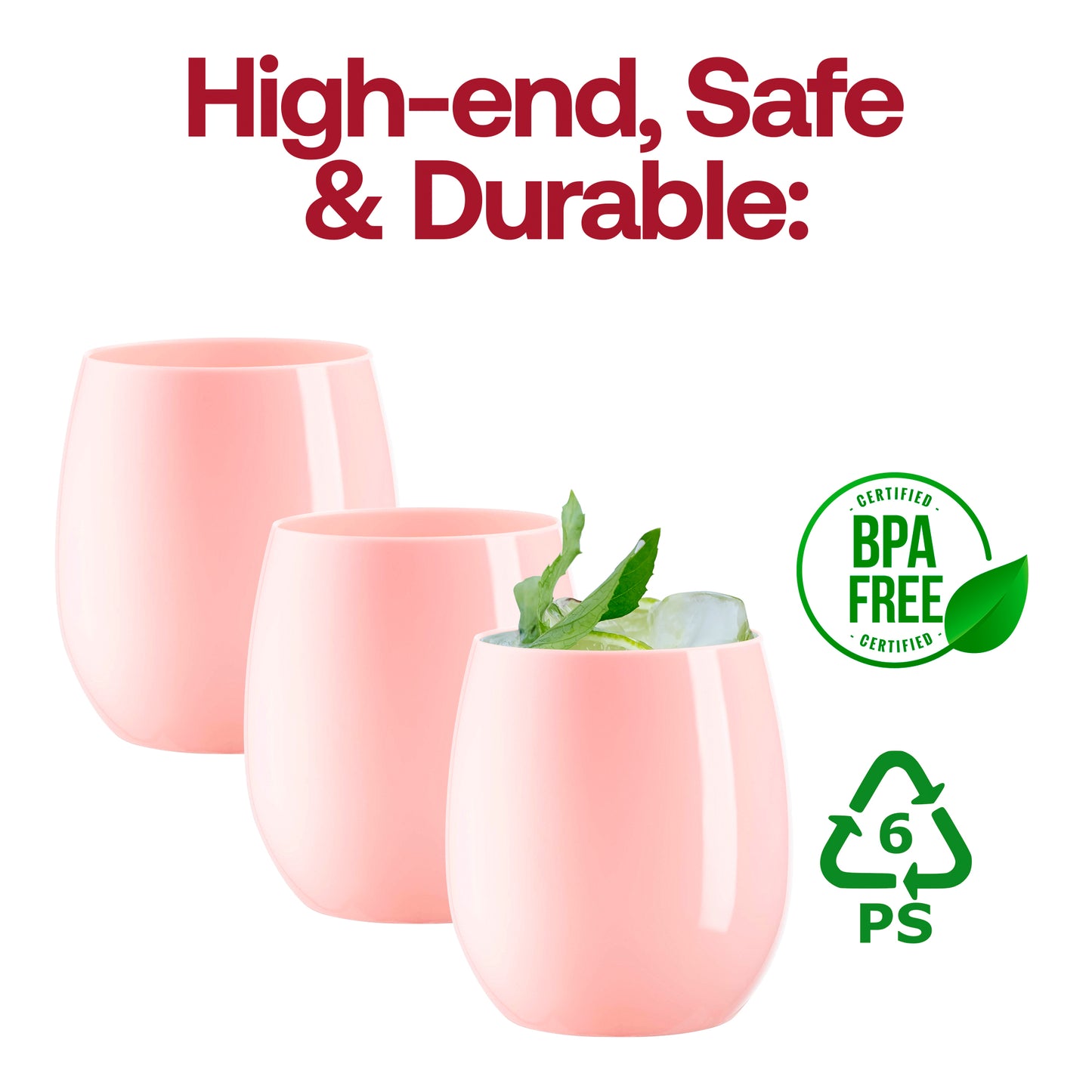 12 oz. Solid Pink Elegant Stemless Plastic Wine Glasses BPA | The Kaya Collection