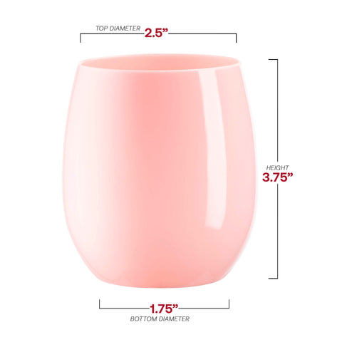 12 oz. Solid Pink Elegant Stemless Plastic Wine Glasses Dimension | The Kaya Collection