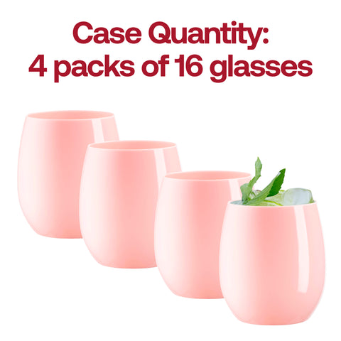 12 oz. Solid Pink Elegant Stemless Plastic Wine Glasses Quantity | The Kaya Collection