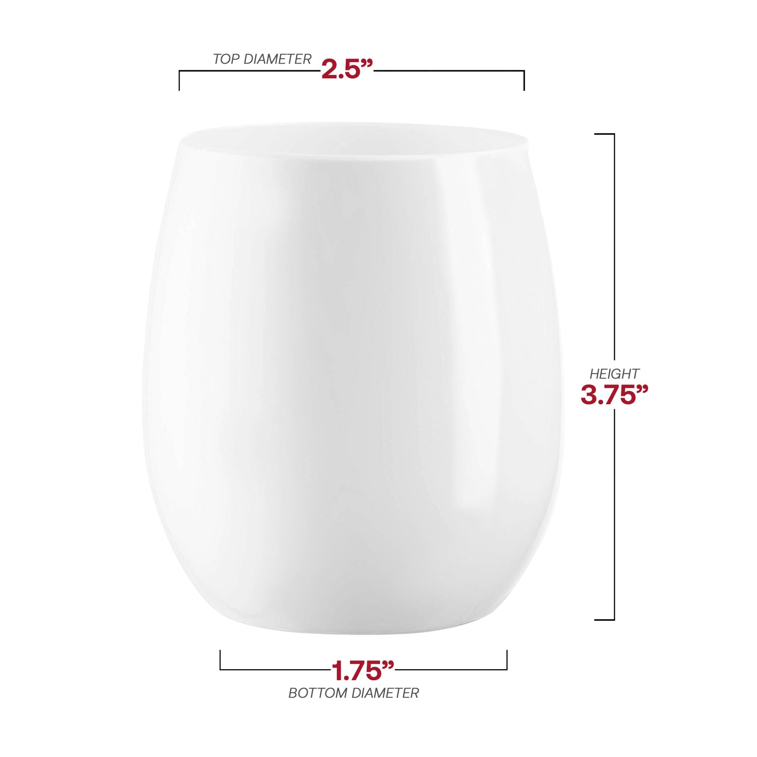 12 oz. Solid White Elegant Stemless Plastic Wine Glasses Dimension | The Kaya Collection