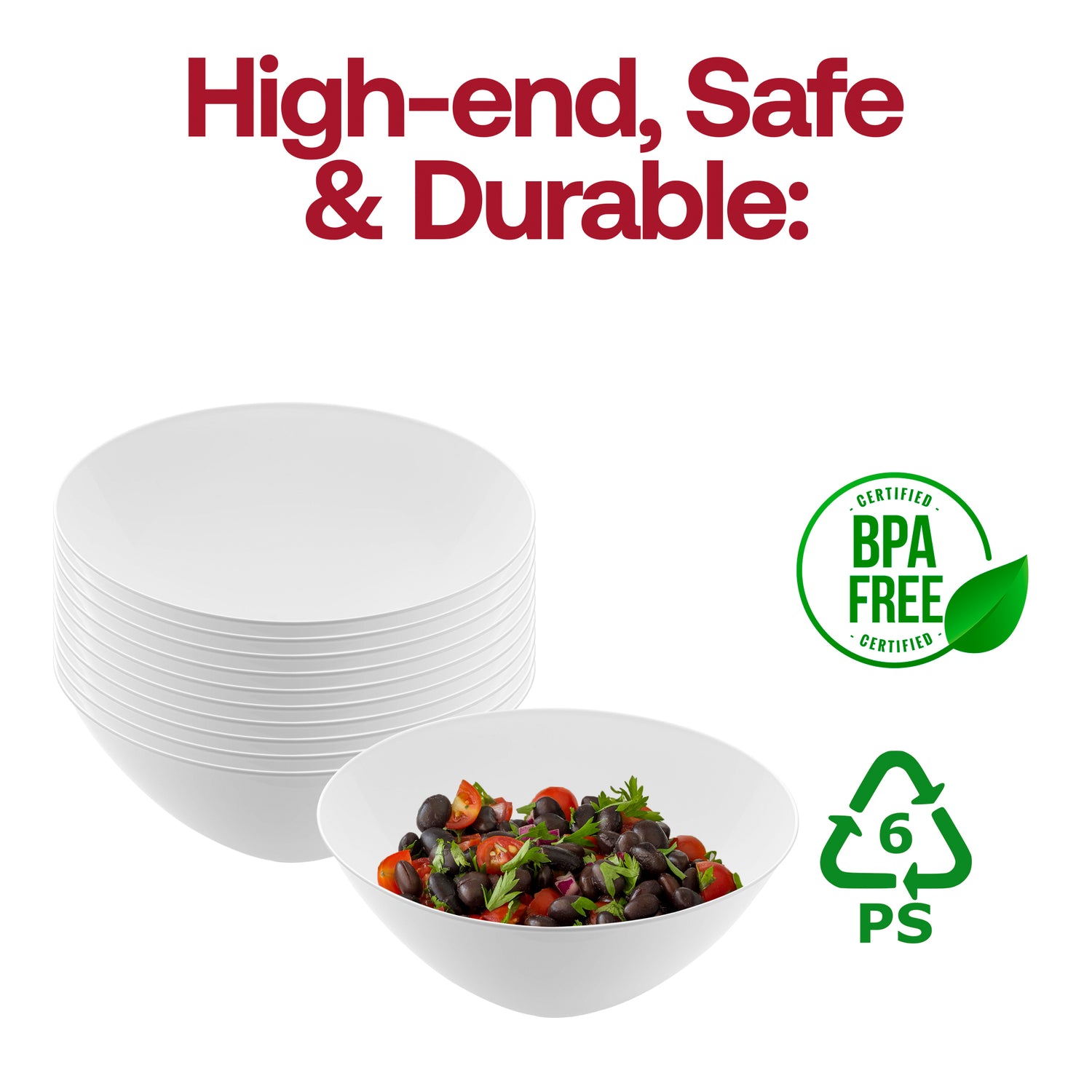 Solid White Organic Round Disposable Plastic Bowls (32 oz.) BPA | The Kaya Collection