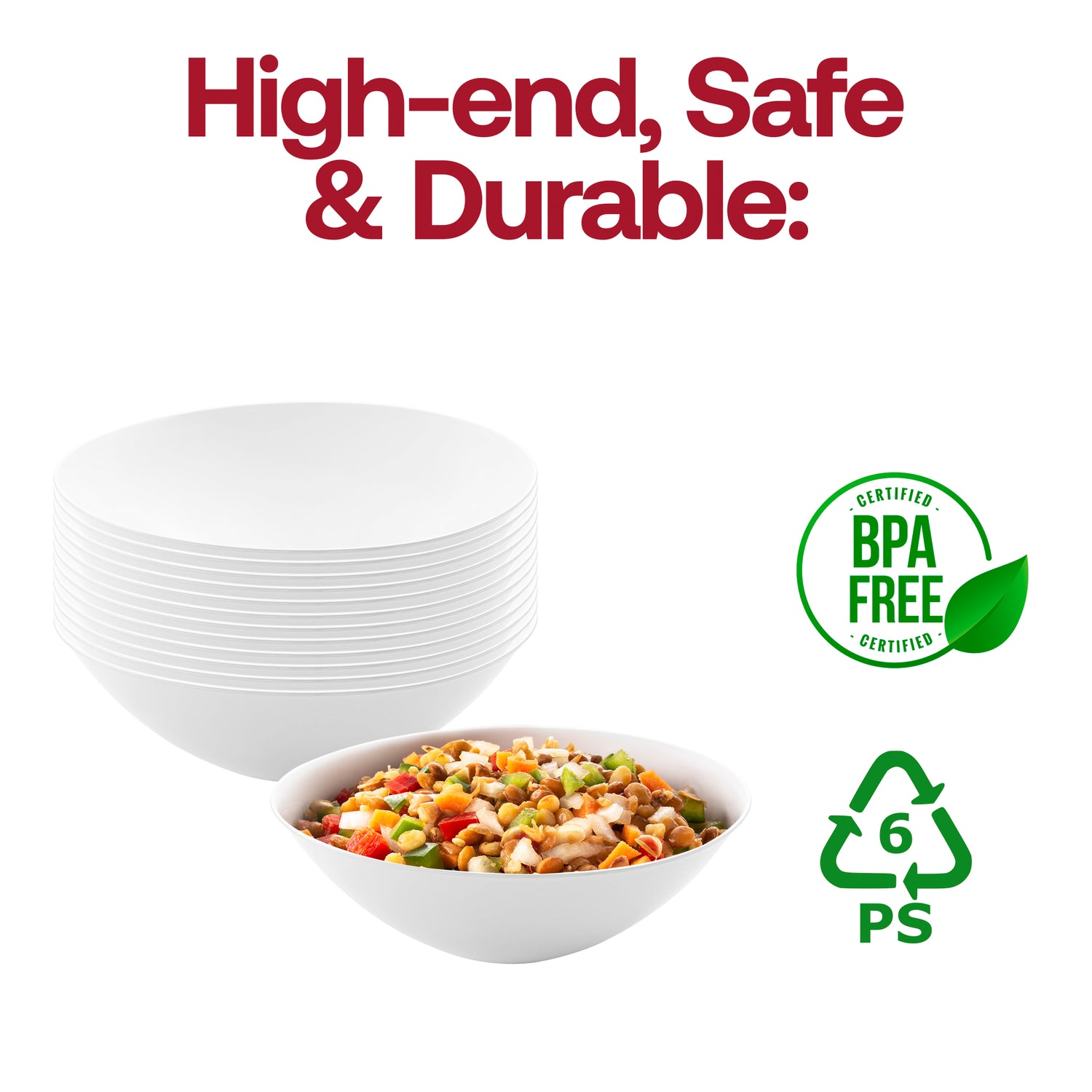 Solid White Organic Round Disposable Plastic Soup Bowls (16 oz.) BPA | The Kaya Collection