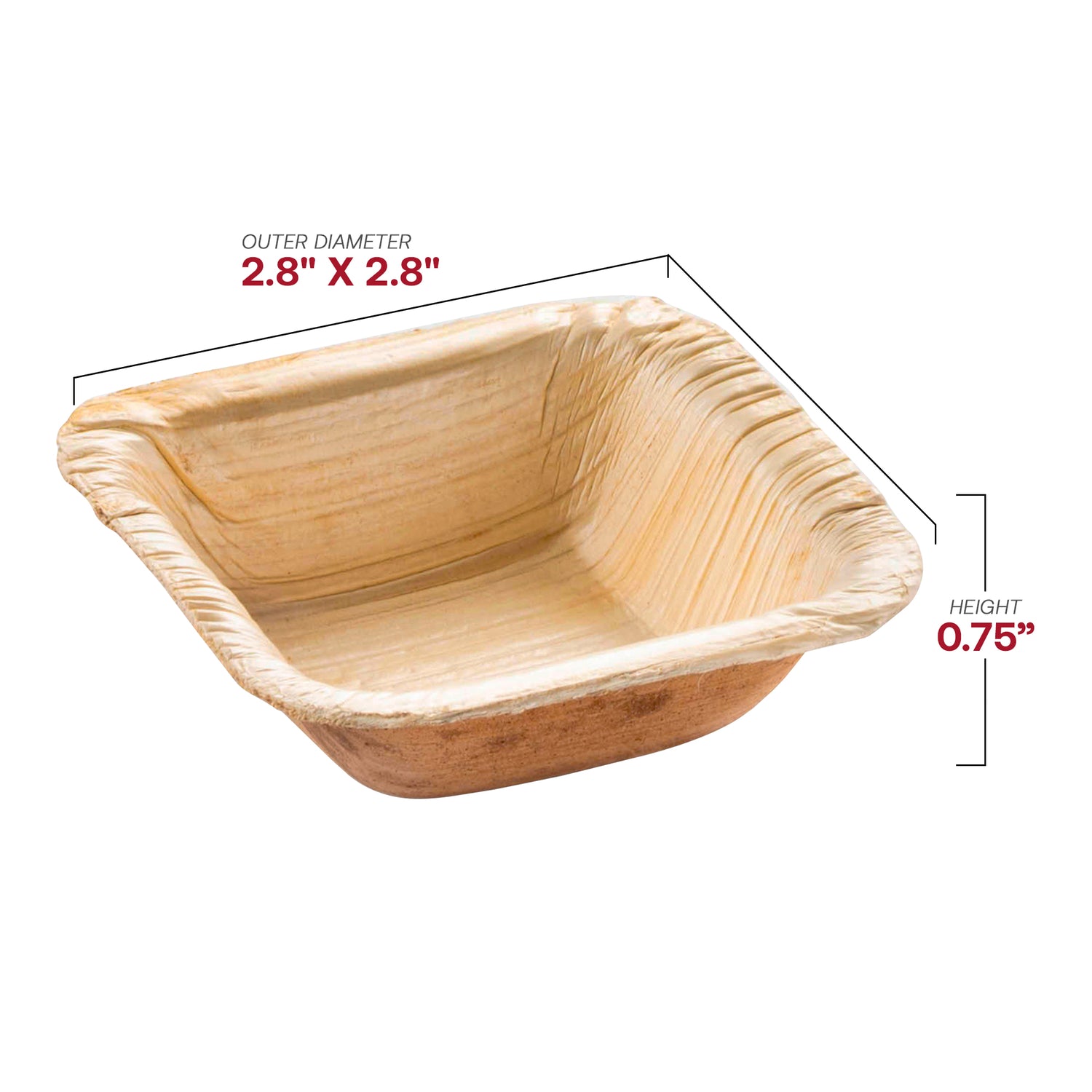 Square Palm Leaf Eco Friendly Mini Disposable Bowls (1.5 oz.) Dimension | The Kaya Collection