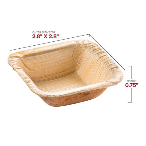 Square Palm Leaf Eco Friendly Mini Disposable Bowls (1.5 oz.) Dimension | The Kaya Collection