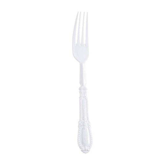 White Baroque Disposable Plastic Dinner Forks Main | The Kaya Collection